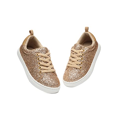 Bernal Girls Sparkle Glitter Sneakers Low Top Walking Schuhe für Kinder/Kinderschule Freizeitschuhe (Toddler/Little Kid/Big Kid Gold 28) von Bernal