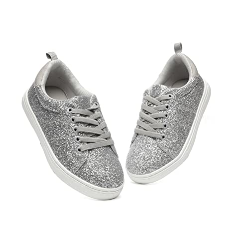 Bernal Girls Sparkle Glitter Sneakers Low Top Walking Schuhe für Kinder/Kinderschule Freizeitschuhe (Toddler/Little Kid/Big Kid Silber 26) von Bernal