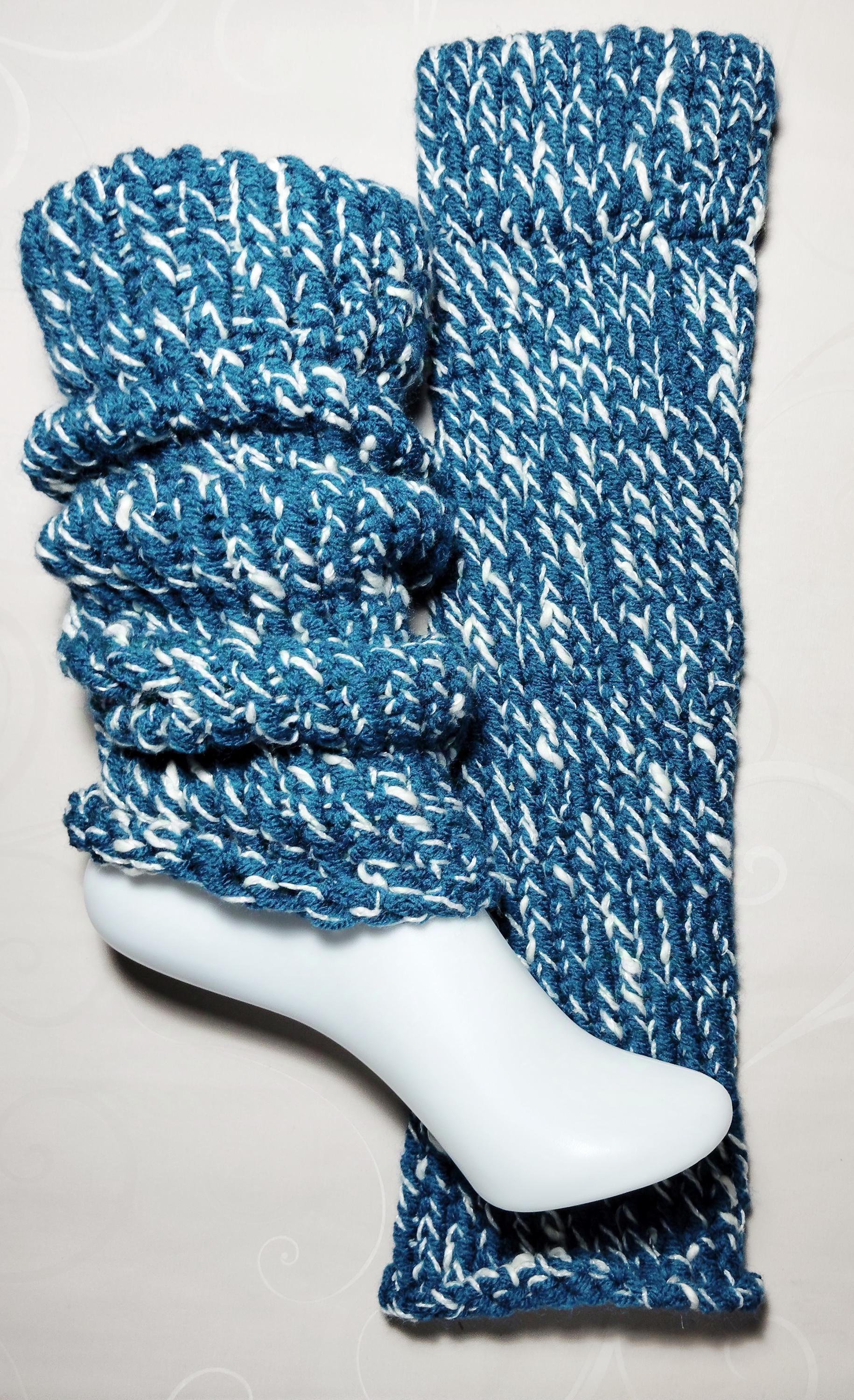 Beinstulpen Gestrickt Damen, Petrol-Weiß-Silber Meliert, 44cm Acryl, Hübsches Accessoire Von Berndstrickt von Berndstrickt
