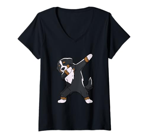 Damen Lustiger Dabbing Berner Sennenhund T-Shirt mit V-Ausschnitt von Bernese Mountain Dog GA