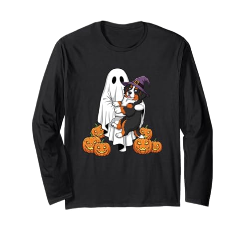 Ghost Berner Moutain Kürbis Halloween Kinder Herren Damen Langarmshirt von Bernese Moutain Lovers Halloween Outfits Boy Girl