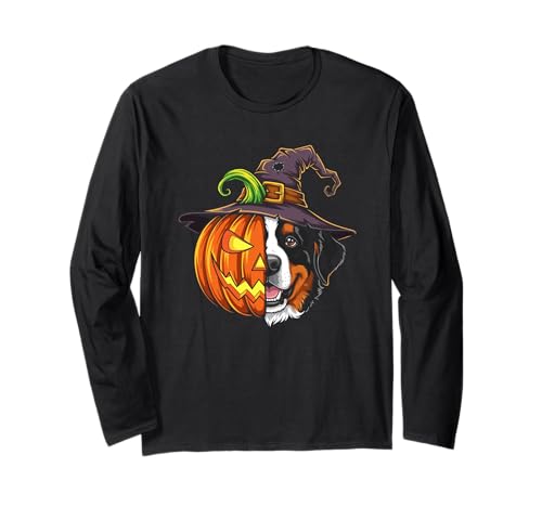 Berner Moutain Kürbis Jack O Laterne Halloween Kinder Herren Langarmshirt von Bernese Moutain Lovers Halloween Pumpkin Outfits