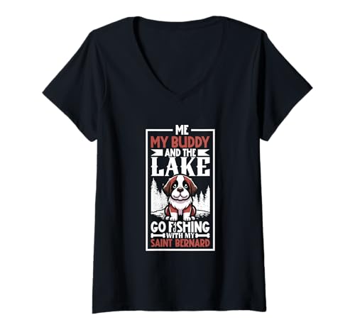 Damen Angeln und Bernhardiner T-Shirt mit V-Ausschnitt von Bernhardiner Designs