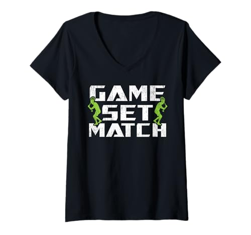 Damen Spielset Match Tennis T-Shirt mit V-Ausschnitt von Bernie's Tennis Gift Idea For A Girl