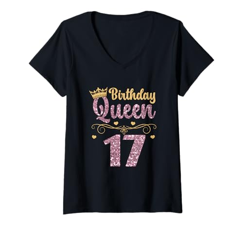 Damen 17. Königin Geburtstag 17 Jahre Seventeen T-Shirt mit V-Ausschnitt Damen 17. Königin Geburtstag 17 Jahre Seventeen T-Shirt mit V-Ausschnitt von BerniesDesigns Queen Birthday Geburtstag