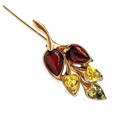 Bernstein Brosche Ast in Rose Gold vergoldetem Sterling Silber 925; Gr. 4,0x1,8cm; echter baltischer Bernstein; Das perfekte Geschenk von Bernstein by Kindl