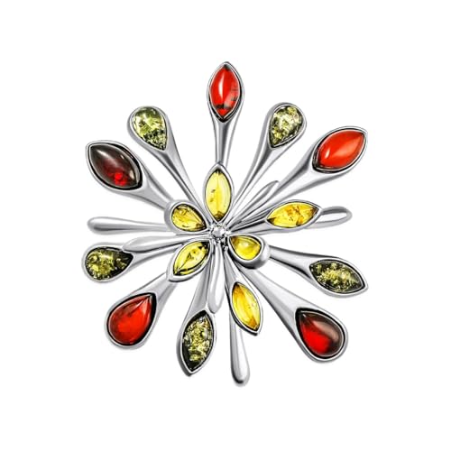 Bernstein Brosche Blumenspritzer in Sterling Silber 925; Gr. 4,8x4,8x1,2cm; echter baltischer Bernstein; Das perfekte Geschenk! (Mehrfarbig in Silber 925) von Bernstein by Kindl