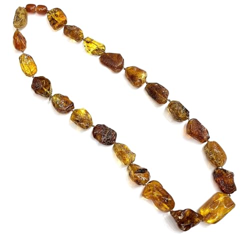 Bernsteinkette L unebene Steine halb-poliert 55cm, Farbe Karamel, echter baltischer Bernstein; Bernsteinkette; handgearbeitet von Bernstein by Kindl