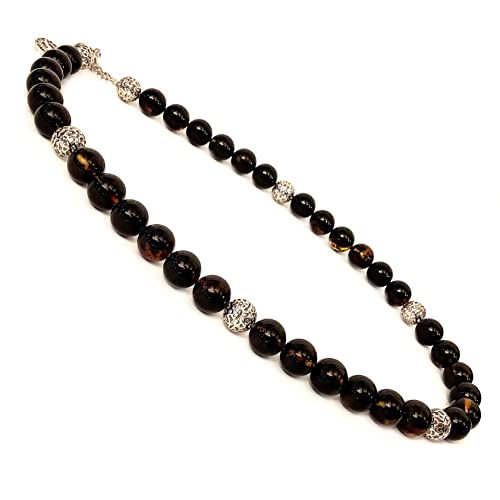 Bernsteinkette in Silber 925 mit echten baltischen Bernstein Kugeln d-10.5mm (dunkel braun-schwarz), Gr. 45-47cm, Bernstein Kugel Kette mit Silber 925, Collie Damen von Bernstein by Kindl