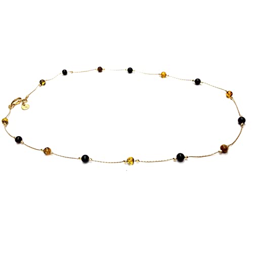 Halskette Damen Gold vergoldeter Sterling Silber 925 mit Bernstein Kugeln 4mm, 45cm oder 50cm verfügbar, echter baltischer Bernstein, Schmuck Kollektion W 22/23 (Mehrfarbig, 45) von Bernstein by Kindl