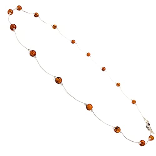 Halskette Damen Sterling Silber 925 mit Bernstein Kugeln 4mm, 45cm oder 50cm verfügbar, echter baltischer Bernstein, Bernstein Schmuck Kollektion W 22/23 (Braun Karamell, 45) von Bernstein by Kindl