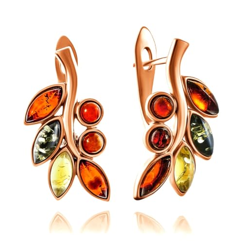 Ohrringe Bernstein Ast Rose Gold vergoldeter Sterling Silber 925 mit echtem baltischem Bernstein in 3 Farben; Hergestellt in Deutchland, XS von Bernstein by Kindl