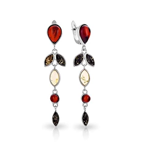 Ohrringe Bernstein Drachenflieger in Sterling Silber 925, mehrfarbige - Gelb Lemon, Cognac und Grün, Hängeohrringe mehrfarbiger Bernstein von Bernstein by Kindl