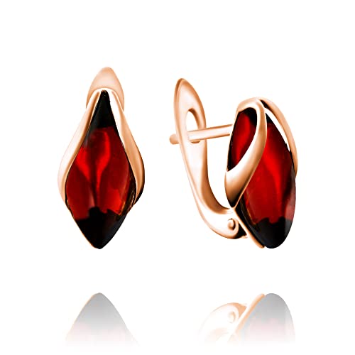 Ohrringe Bernstein Tropfe in Rose Gold vergoldetem Sterling Silber 925, Farbe - Braun Cognac, S, Ohrringe Rose Gold Bernstein, Sommer 2021 Kollektion von Bernstein by Kindl