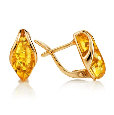 Ohrringe Bernstein Tropfe in Rose Gold vergoldetem Sterling Silber 925, Farbe - Honig, S, Ohrringe Rose Gold Bernstein, Sommer 2021 Kollektion von Bernstein by Kindl