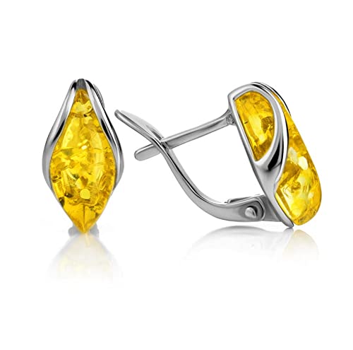 Ohrringe Bernstein Tropfe in Sterling Silber 925, Farbe - Gelb Lemon, S, Ohrringe Silber 925 Bernstein, Sommer 2021 Kollektion von Bernstein by Kindl