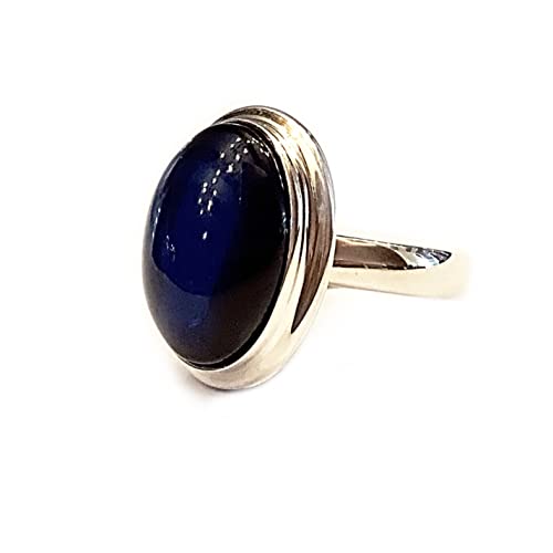Ring edler blauer Bernstein in Sterling Silber 925, Silberring blauer karibischer Bernstein, verstelbare Größe 17-19.5, Designer Jewelry von Bernstein by Kindl