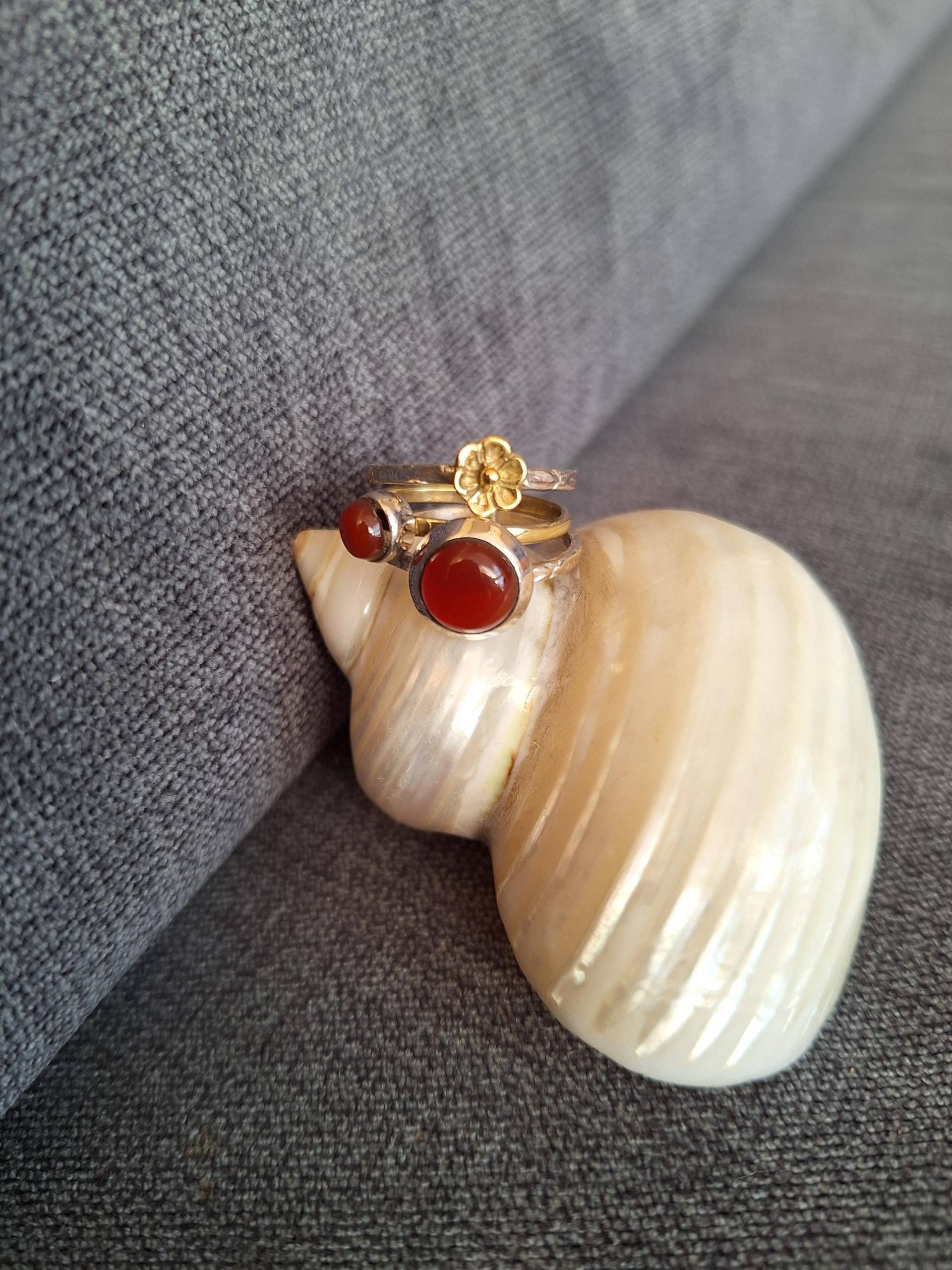 3Er Set Ringe 925 Teilvergoldet Corneol, Schmuck von BernsteinBoutique