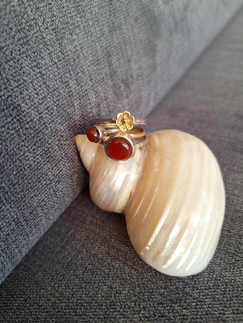 3Er Set Ringe 925 Teilvergoldet Corneol, Schmuck von BernsteinBoutique