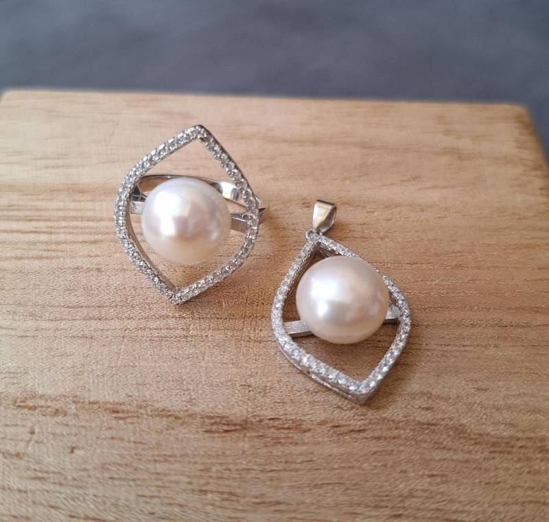 Perlen Schmuck Set , in Silber Mit Silberanhänger Ring 925 Silber von BernsteinBoutique