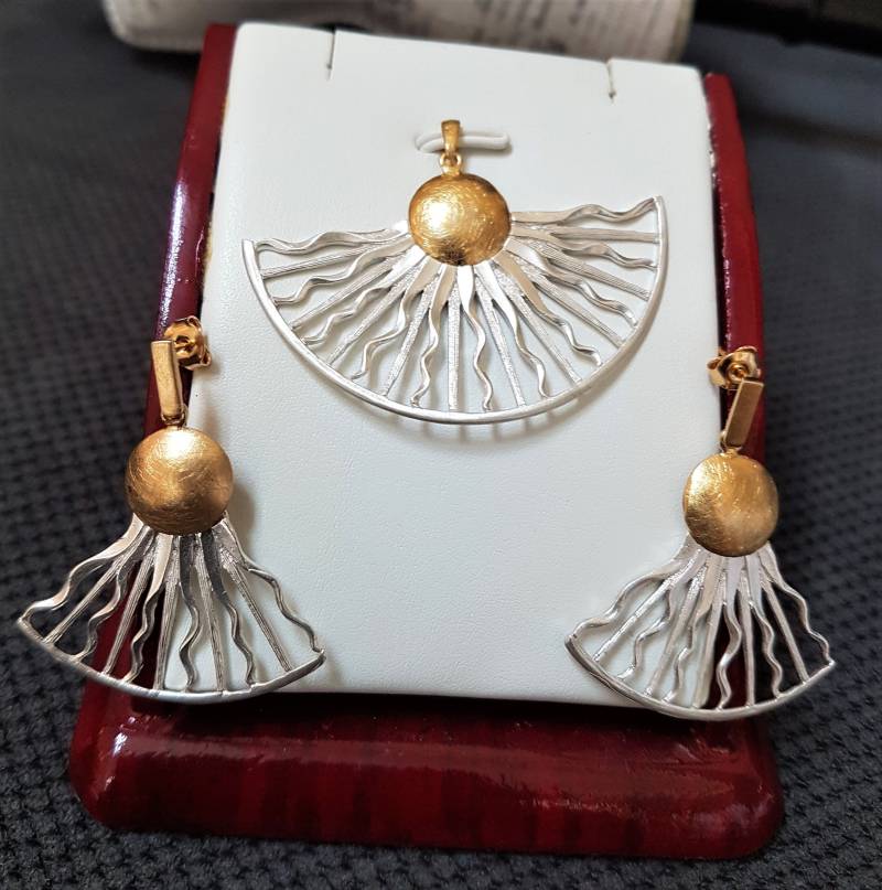 Schmuck Set , in Silber Silberanhänger Mit Ohrringe Vergoldet von BernsteinBoutique