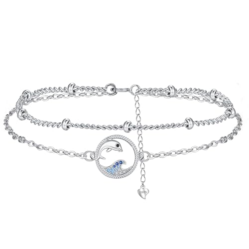 BerriBling Armband Delphin 925 Sterling Silber Damen mit Blaue Zirkonia Wellen - Tierliebhaber Schmuck für Frauen Geschenk ｜ Adjustierbar (16+4cm) von BerriBling