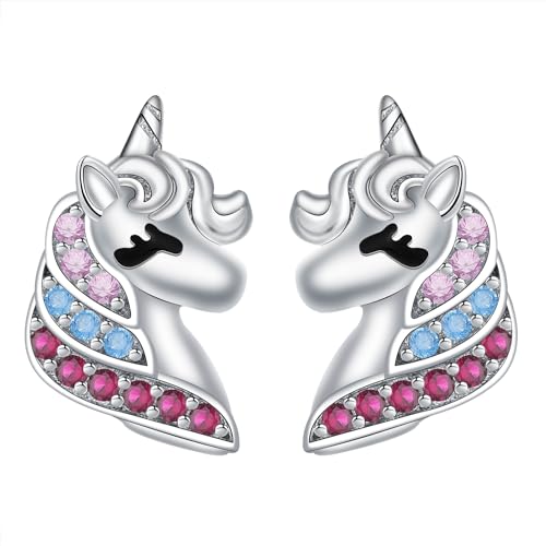 BerriBling Einhorn Ohrringe Damen 925 Sterling Silber Kinder Ohrstecker | Elegante Hypoallergene | Kreatives Schmuck Geschenk für Frauen & Mädchen von BerriBling