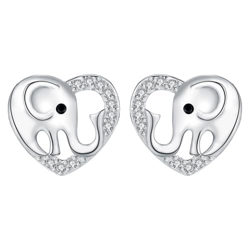 BerriBling Herz Elefant Ohrringe Damen 925 Sterling Silber Hypoallergene Ohrstecker für Frauen Kreatives Schmuck Geschenk von BerriBling
