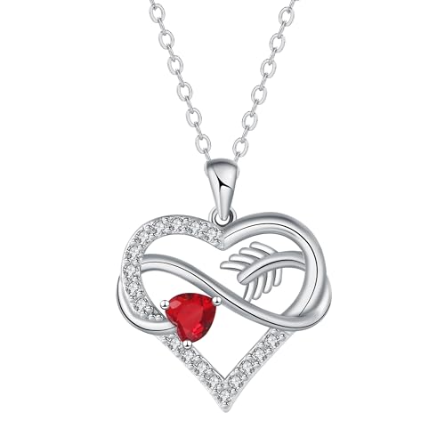 BerriBling Herz Kette Damen Sterling Silber 925 mit Rot Zirkonia Unendlichkeit Halskette | Original Schmuck für Frauen Geschenk | Verstellbar (45+5cm) von BerriBling