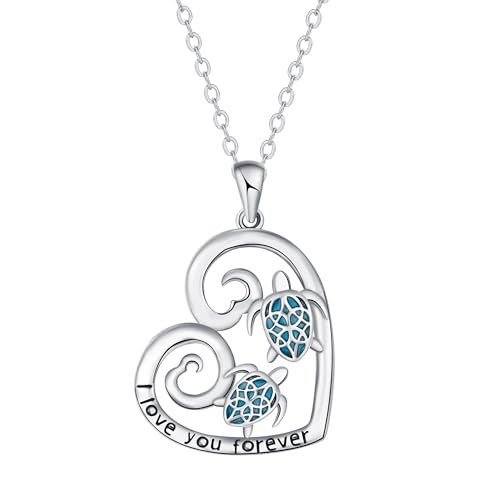 BerriBling Kette Damen Sterling Silber 925 mit Schildkröten & Wellen Halskette | Meeresthema Schmuck für Frauen Geschenk | Verstellbar (45+5cm) von BerriBling