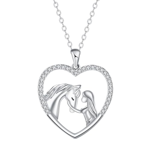 BerriBling Mädchen und Pferd Kette Damen Sterling Silber 925 Halskette | Elegante Hypoallergene | Kreatives Schmuck Geschenk für Frauen & Mädchen | Verstellbar (45+5cm) von BerriBling