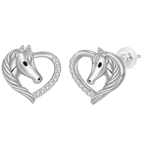 BerriBling Pferd Ohrstecker Damen 925 Sterling Silber Herz Ohrringe | Elegante Hypoallergene | Kreatives Schmuck Geschenk für Frauen & Mädchen von BerriBling
