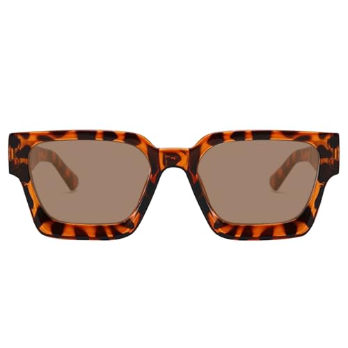 Sonnenbrille für Damen: leichte quadratische Rahmentöne, UV400, Retro-Schutzbrille, Outdoor-Stil, für Spaziergänge im Strandurlaub, Accessoire, Leopard, Consulte la descripción von Berriphonia