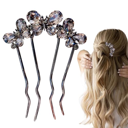 Strasshaarnadel - u form französisches Haarstück, 4 prong elegantes Styling -Accessoire | Frauen Kopfbedeckung für Modenschau Celebration Bankettparty Social Gathering Hochzeitsveranstaltungen Anlässe von Berriphonia