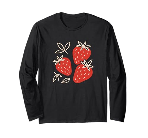 Süßes Erdbeeren und Blätter-Frucht-Design für Kinder, Frauen Langarmshirt von Berry Bright Apparel