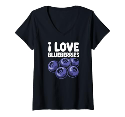 Damen Ich Liebe Blaubeeren Sweet Berry Lovers T-Shirt mit V-Ausschnitt von Berry Enthusiasts Funny Fruits Graphics