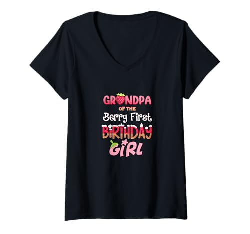 Damen Opa of The Berry: Erstes Geburtstagskind, 1. Geburtstag, Familie T-Shirt mit V-Ausschnitt von Berry First Birthday Strawberry Girl Family Gifts