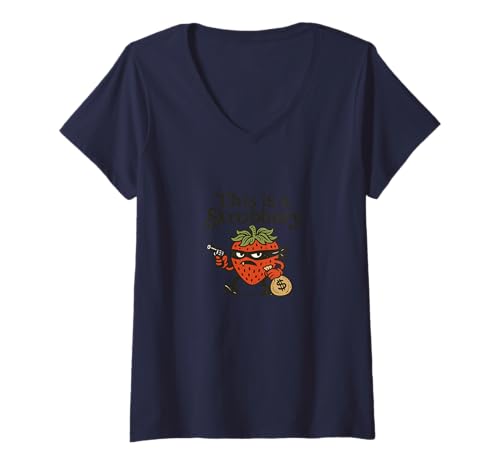 Damen Lustiges Erdbeer-Frucht-Wortspiel T-Shirt mit V-Ausschnitt von Berry Funny Design Studio