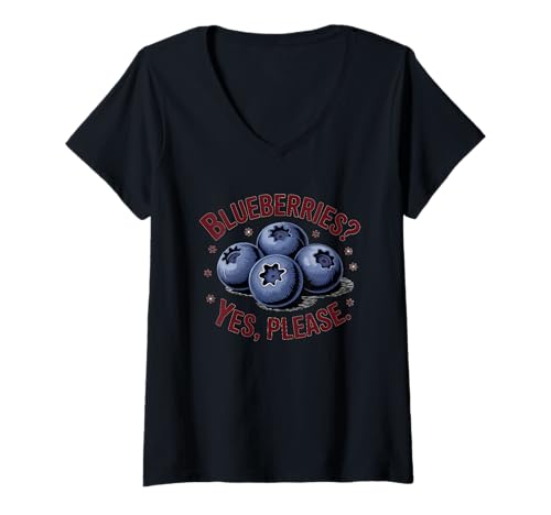 Damen Beerenfutter Bio Heidelbeere Obst Heidelbeeren T-Shirt mit V-Ausschnitt von Berry Market And Blueberry Food