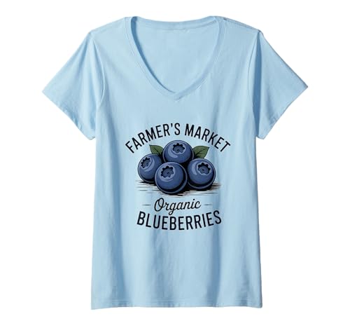 Damen Berry Food Heidelbeere Obst Bio Heidelbeeren T-Shirt mit V-Ausschnitt von Berry Market And Blueberry Food