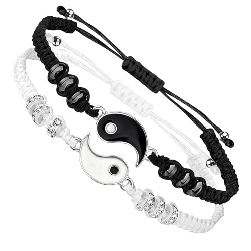 2 Matching Yin Yang Freundschaftsarmbänder, Paar Tai Chi Personalisierte Armbänder, Pärchen Beste Freunde Geschenke für Sie und Ihn Valentinstag von Berry Only