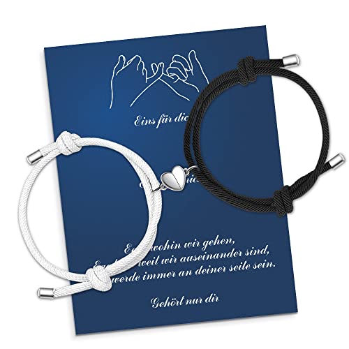 Pärchen Armband Magnet,Paar Armbänder Partner Armband,Fernbeziehung Armband Liebes Armband Für Paare,Geschenke Für Muttertag Freund,Freundin,Sein Und Sie Valentinstag Armband,Herz Schwarz und Weiß von Berry Only