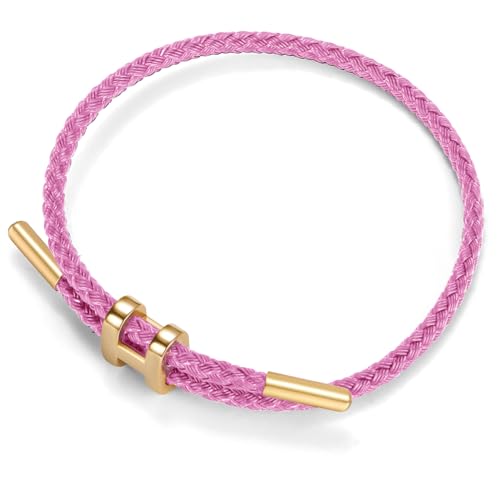 Berry Only H Armband Damen Gold, Oval Armreif Gold Damen Verstellbare Armband Stahldraht Geflochten, Partnerarmbänder Freundschaftsarmband H Schmuck Dupes Schmuck Geschenke für Frauen, Hellrosa von Berry Only