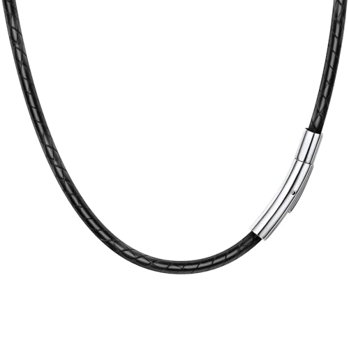 3MM Lederkette Herren ohne Anhänger, Leder Halskette Herren Lederband 66CM Lederkette Damen Lederband Kette Lederkette mit Verschluss Druckknopf, Lederhalsband Herren Geschenke für Männer Muttertag von Berry Only