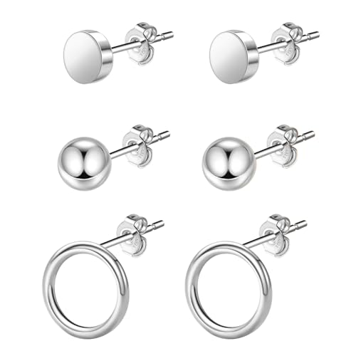 Ohrringe Silber 925 Set, Hypoallergen Ohrringe Damen Silber, Wasserfeste Ohrstecker Silber 925 Damen, 3 Paar Ohrringe für Mehrere Ohrlöcher, Ohrstecker Damen Silber Geschenke für Frauen und Mädchen von Berry Only