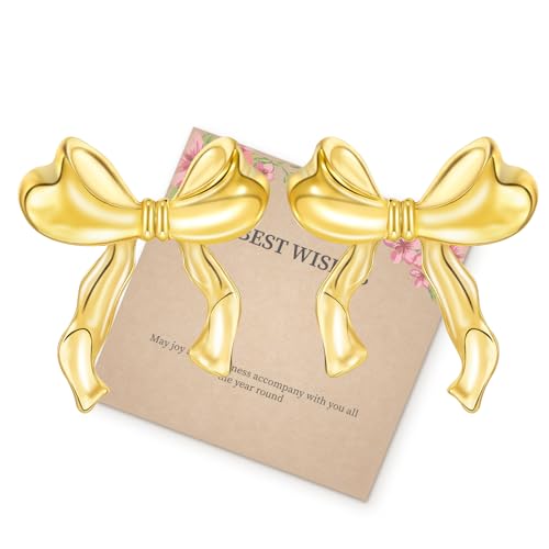 Schleifen Ohrringe Gold Damen, Bow Earrings Gold Chunky Ohrringe, Hypoallergene Bow Ohrringe Ribbon Earrings 18K Gold, Muttertag Geburtstags Schleifen Schmuck Dupes Ohrringe Geschenke für Frauen von Berry Only