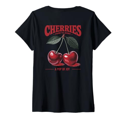 Damen Kirschen A Pop of Joy Vintage Style Farm to Market Art Back T-Shirt mit V-Ausschnitt Damen Kirschen A Pop of Joy Vintage Style Farm to Market Art Back T-Shirt mit V-Ausschnitt von BerryBunch