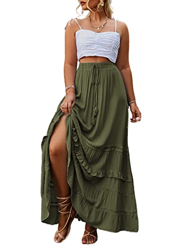 BerryGo Damen Boho Floral Wrap Maxi Rock Hohe Taille Langer Rock mit Schlitz, Z-plus Größe - solid-armeegrün, 50 Mehr von BerryGo