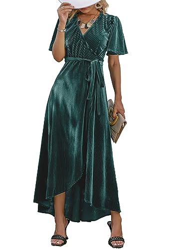 BerryGo Damen Boho V-Ausschnitt Rüschen Floral Wrap Maxikleid, Z-velvet Salbeigrün, 38-40 von BerryGo