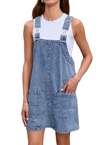 BerryGo Damen Denim Ärmellos Overall Tank Top Kleid Casual Mini Pinafore Kleid Kurzes Pulloverkleid mit Tasche, Demin Hellblau, X-Large von BerryGo